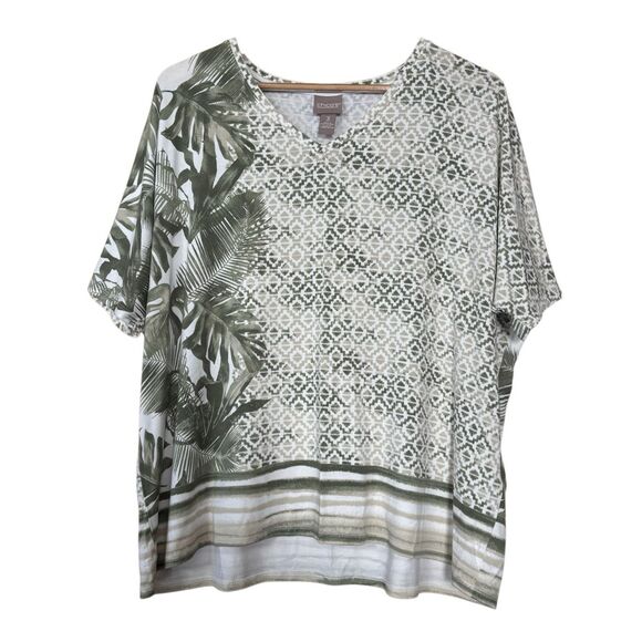 Chico’s short sleeve tropical geometric print top green white size XL | 3 - Picture 1 of 9